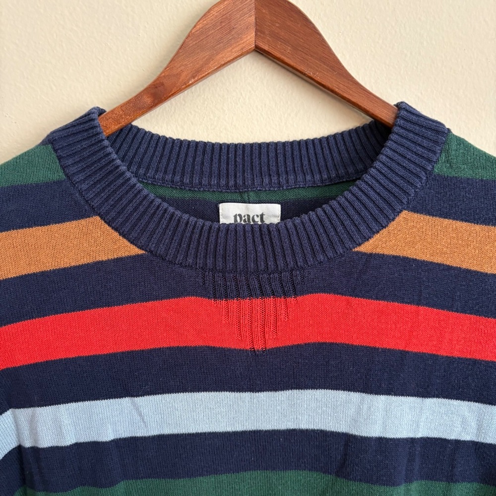 Pact Womens Authentic Multicolored Striped Organic Cotton Crewneck Knit Sweater